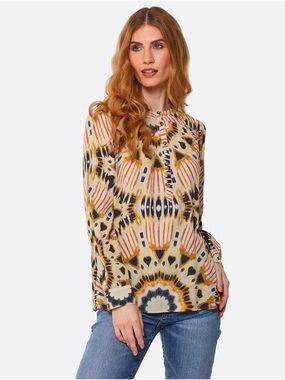 ba&sh Calysta Abstract Print Crinkle Blouse Henley Top XS